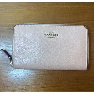 Coach Medium Women’s Wallet Id Zip Pink Pebble Leather C4124